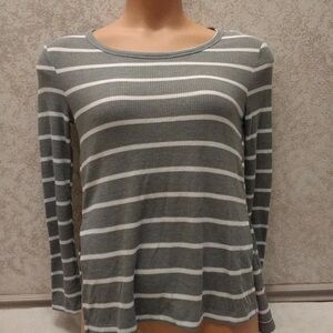 Xhilaration Striped Thermal Long Sleeve Top - Gray and White